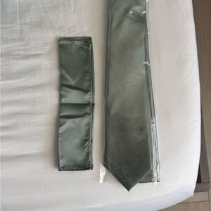 Elegant sage Green Tie and Pocket Square Set